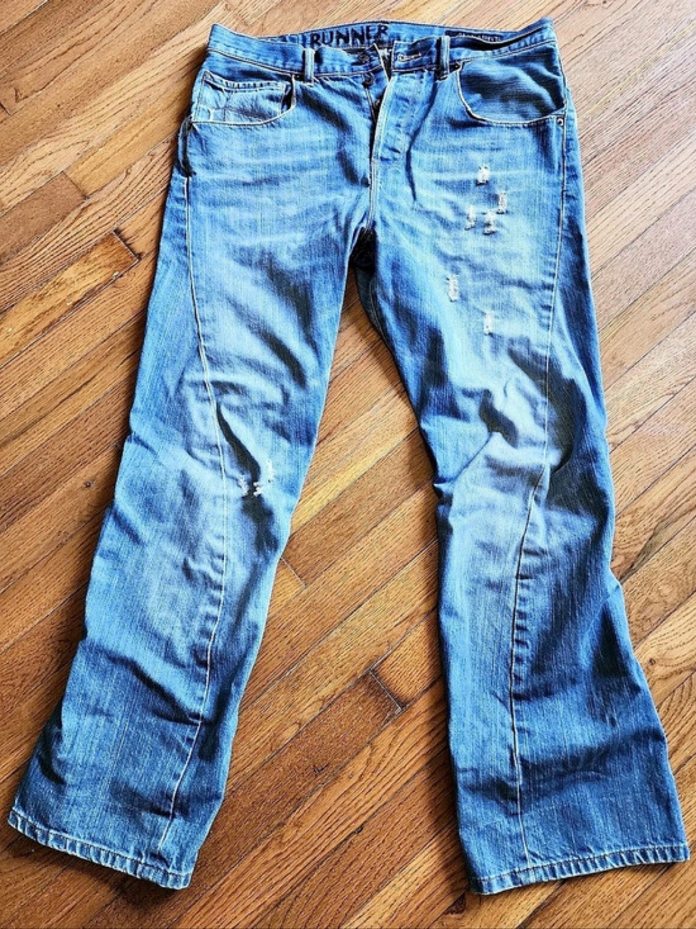 AllSaints Runner Distressed Bootcut Jeans Blue Waist 34